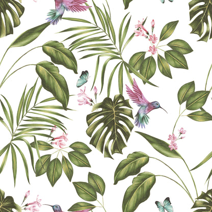 ohpopsi Clivia White Hummingbird Wallpaper, 19.7-in by 33-ft