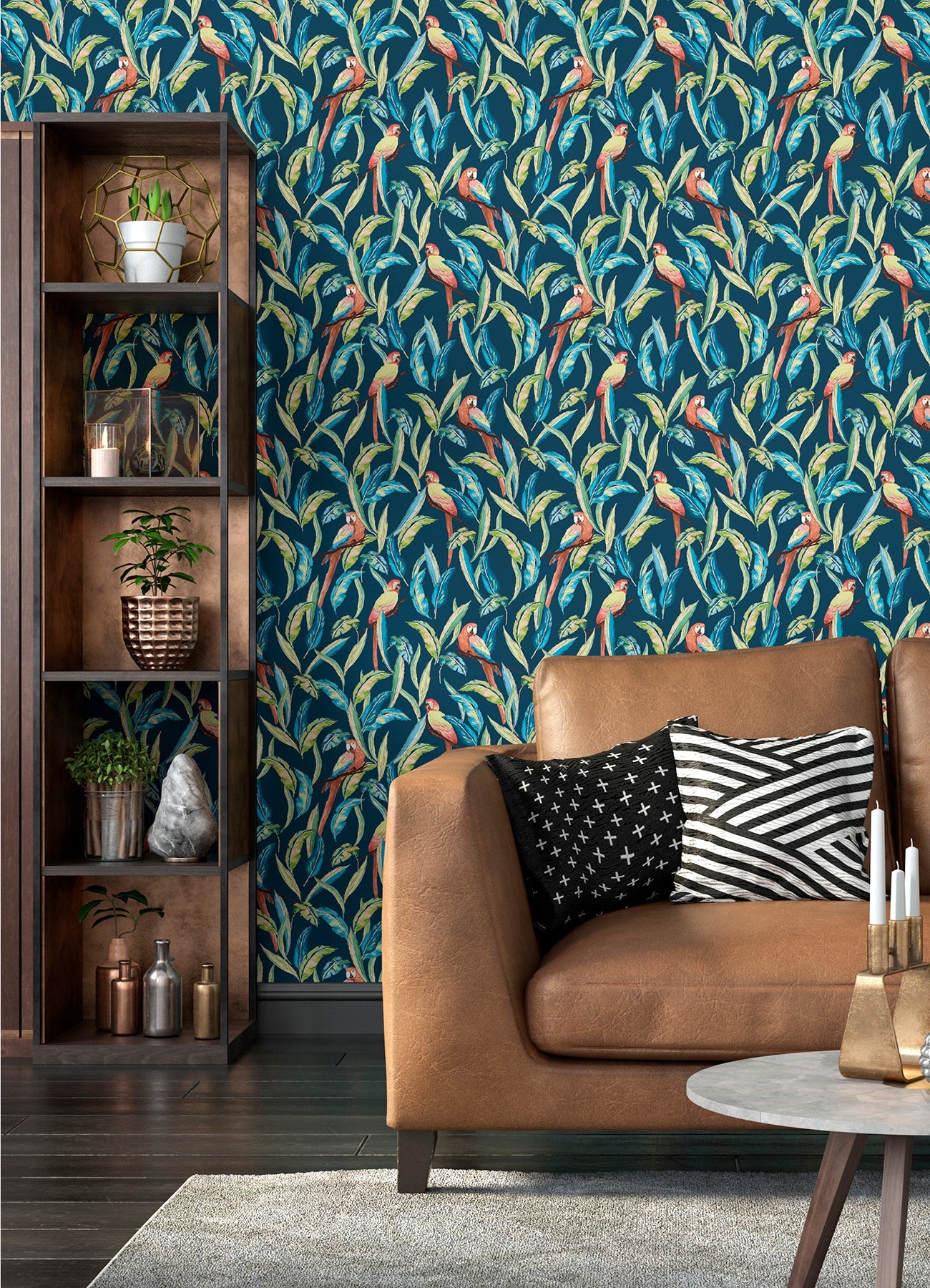 ohpopsi Timor Indigo Parrot Wallpaper, 19.7-in by 33-ft