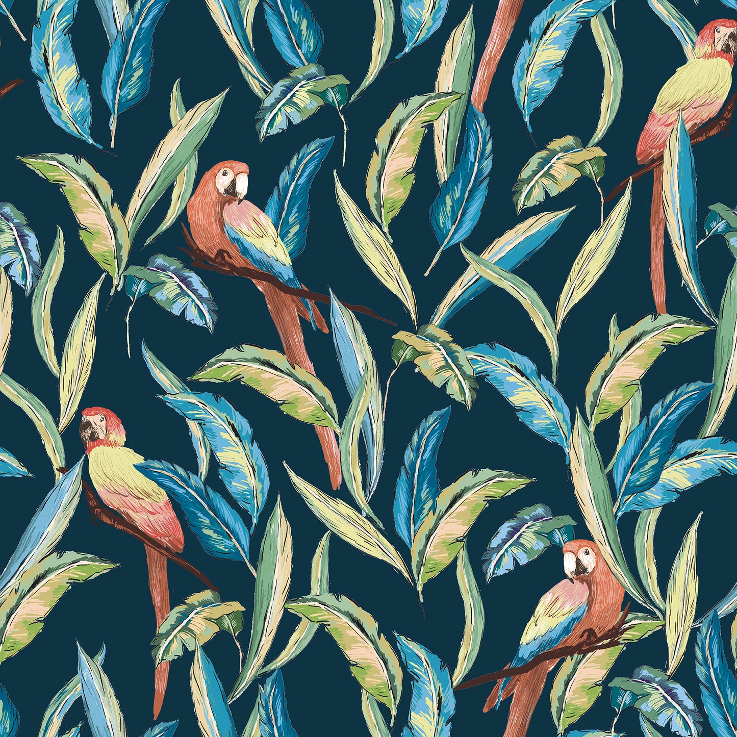 ohpopsi Timor Indigo Parrot Wallpaper, 19.7-in by 33-ft