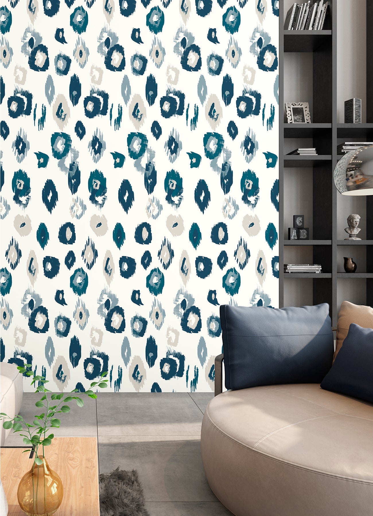 ohpopsi Amara White Animal Ikat Wallpaper, 19.7-in by 33-ft