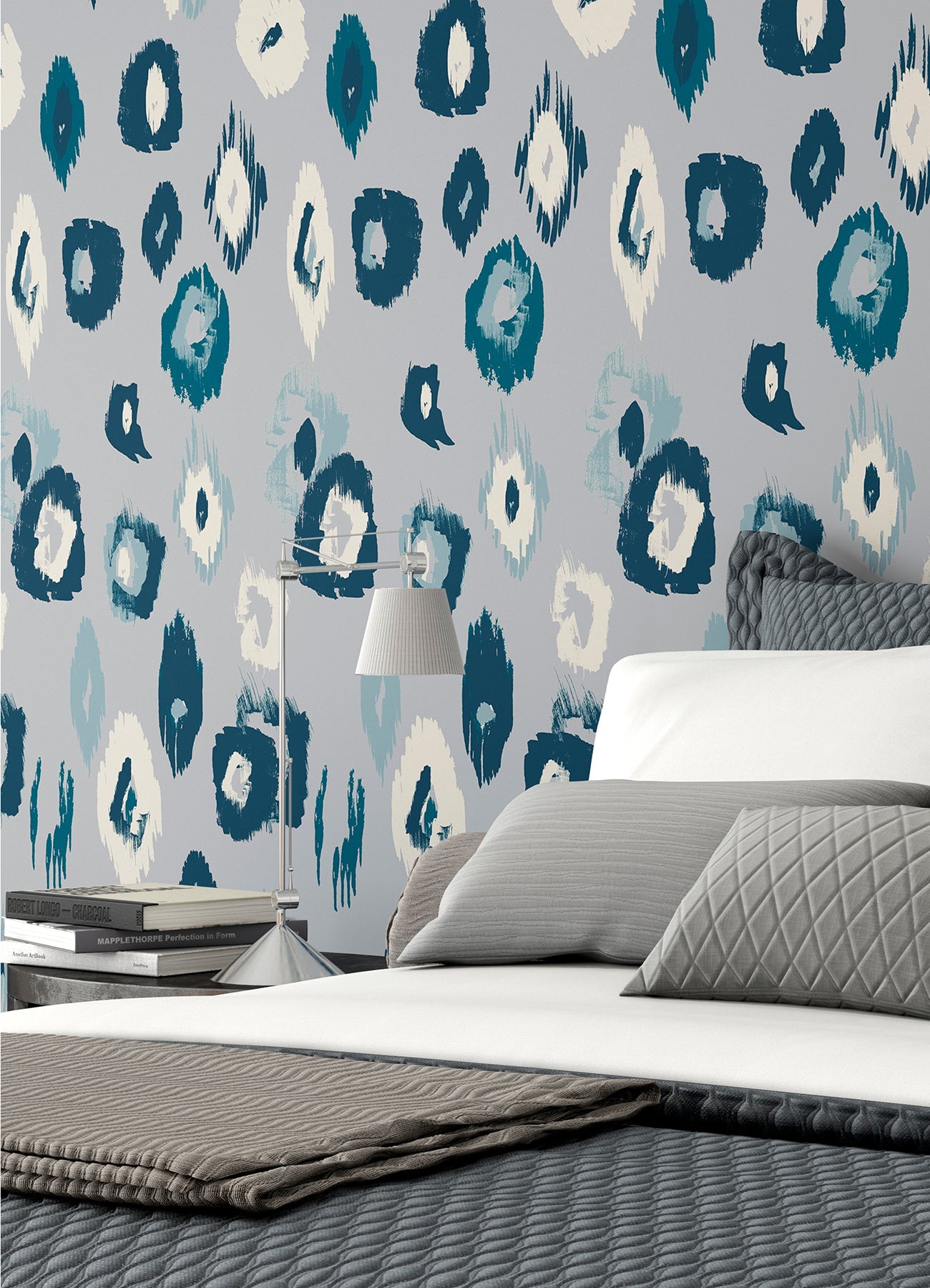 ohpopsi Amara Blue Animal Ikat Wallpaper, 19.7-in by 33-ft