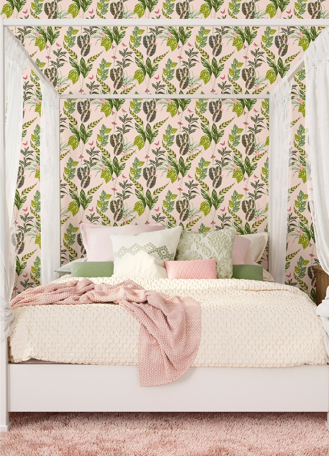 ohpopsi Spirit Light Pink Tropical Foliage Wallpaper, 19.7-in by 33-ft