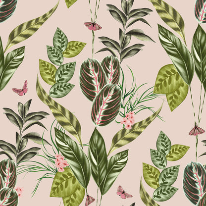 ohpopsi Spirit Light Pink Tropical Foliage Wallpaper, 19.7-in by 33-ft