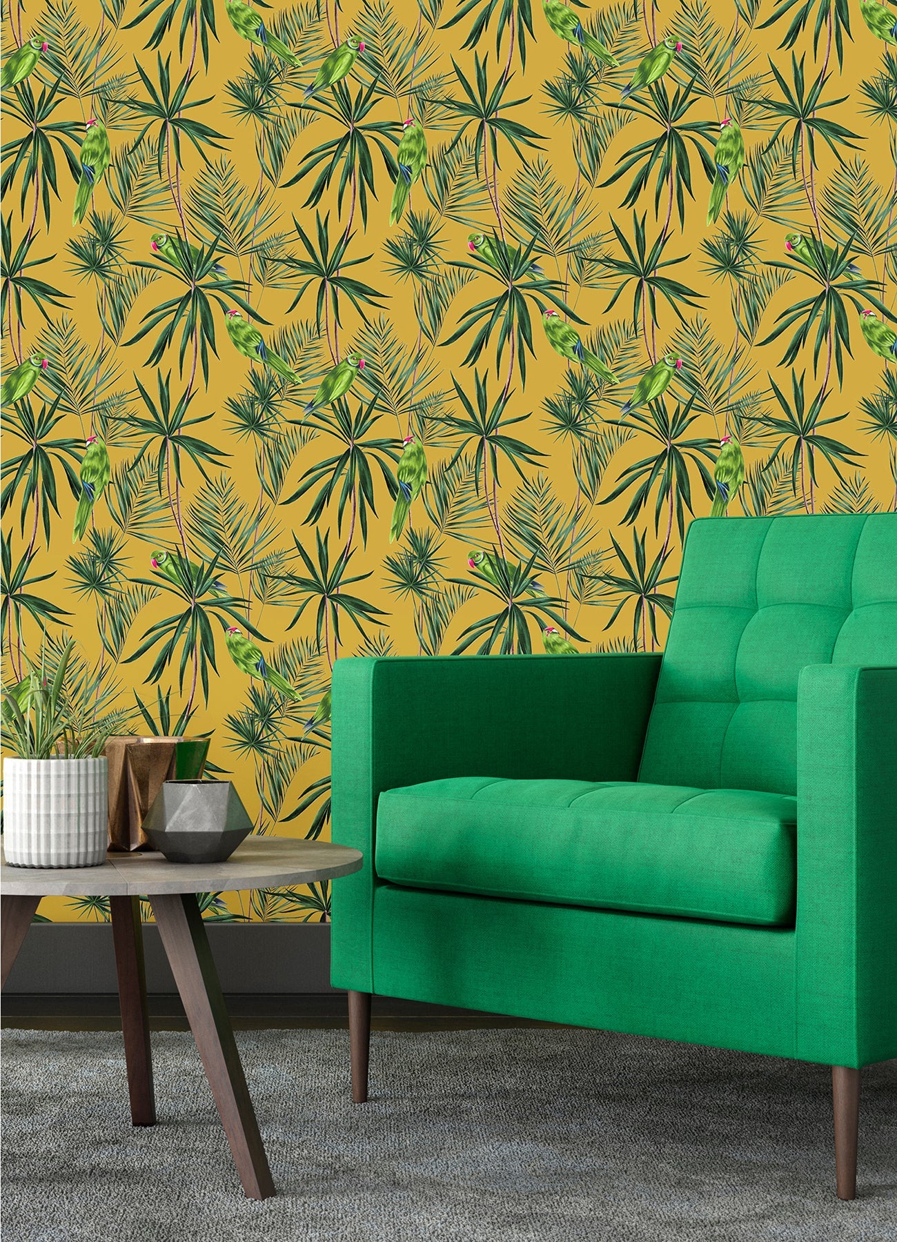 ohpopsi Pebbles Mustard Paradise Wallpaper, 19.7-in by 33-ft