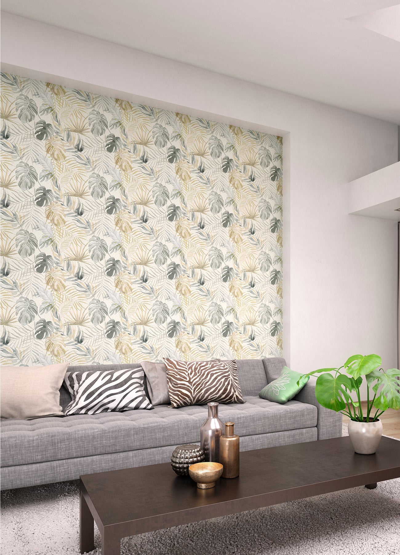 ohpopsi Lana Light Grey Tropica Wallpaper, 19.7-in by 33-ft