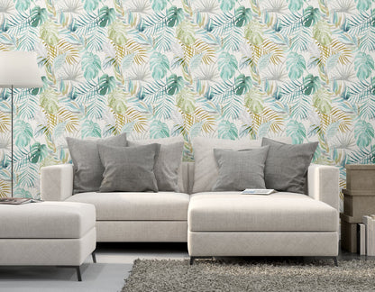 ohpopsi Lana Aqua Tropica Wallpaper, 19.7-in by 33-ft