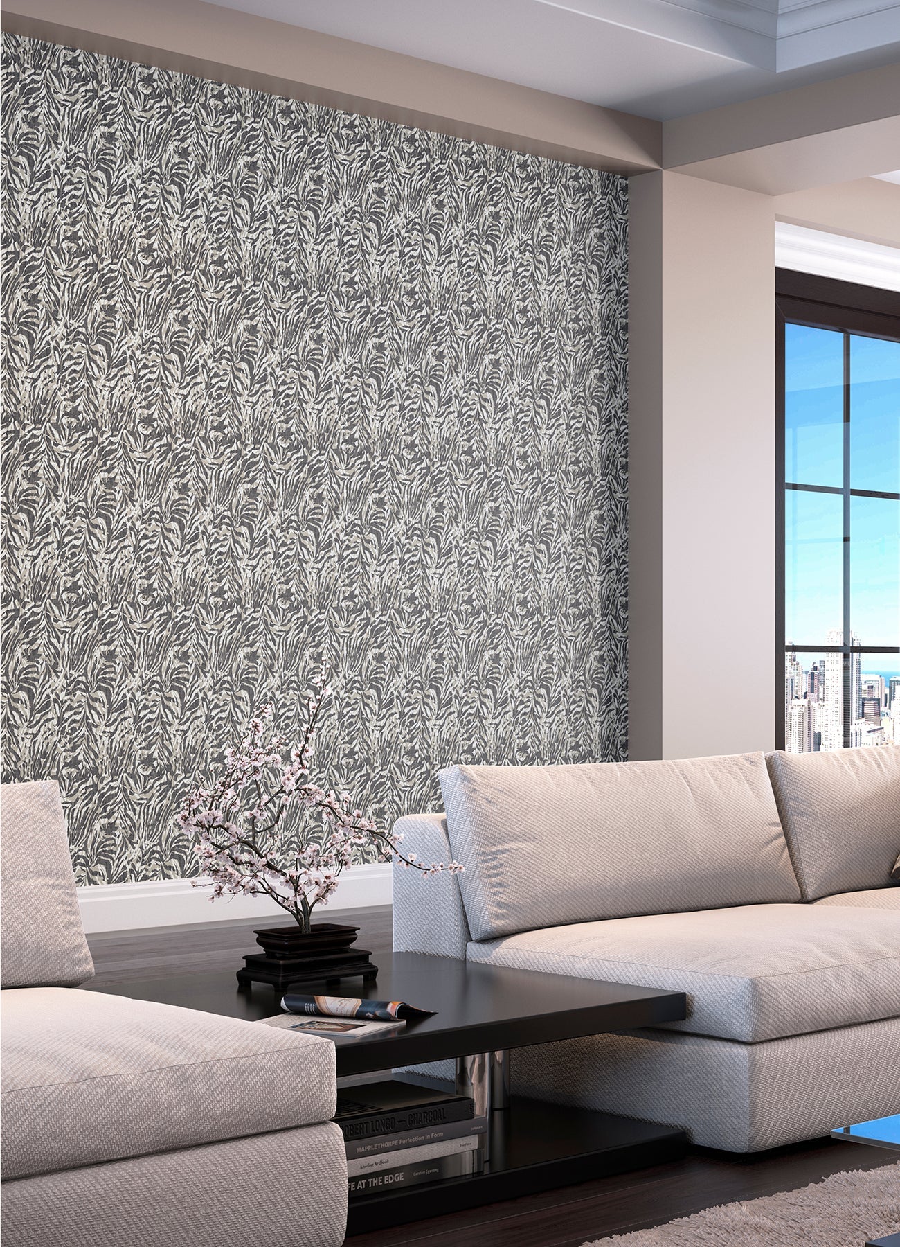 ohpopsi Davy Charcoal Zebra Wallpaper, 19.7-in by 33-ft